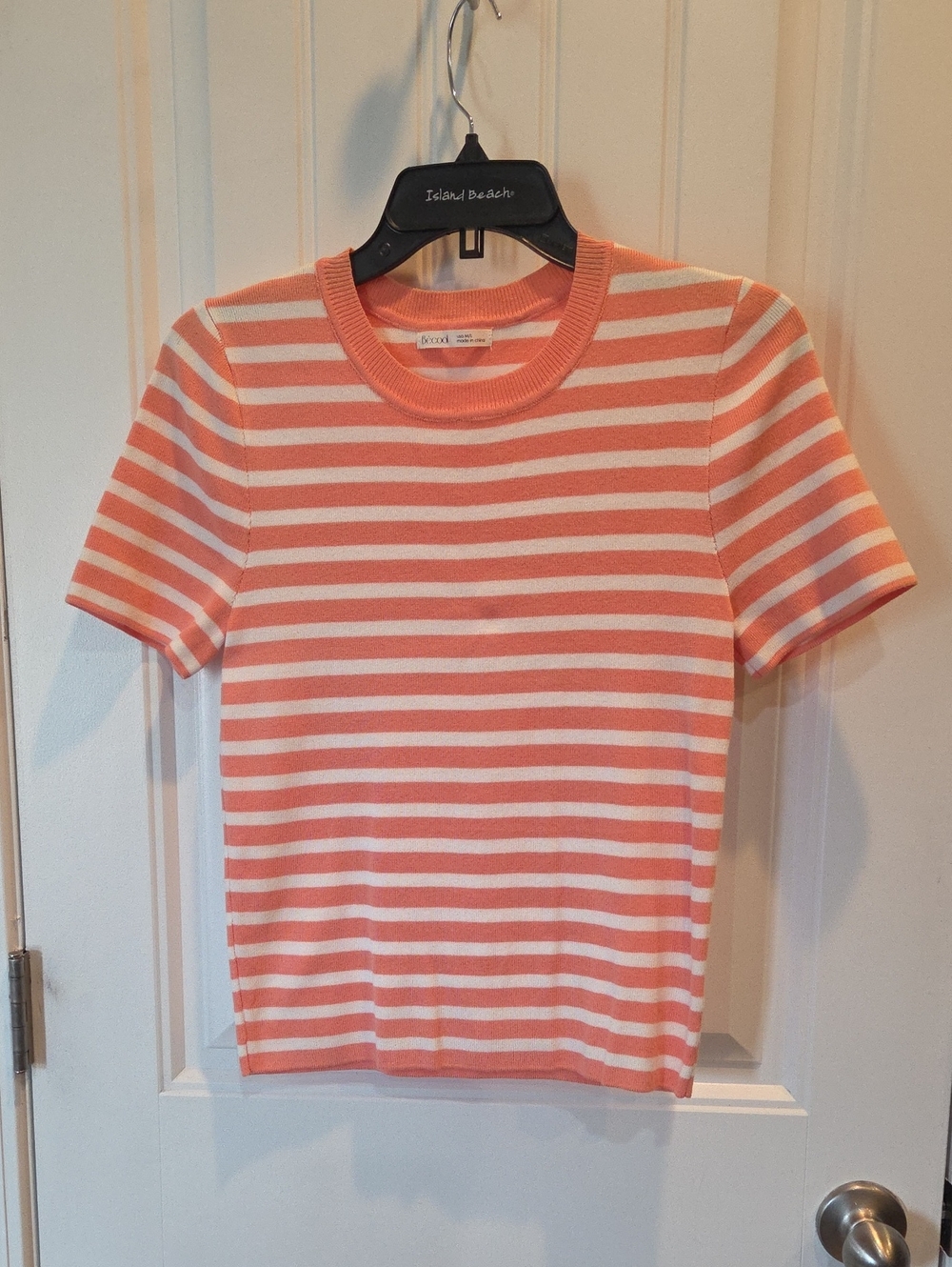 Striped Coral and White Short Sleeve Top